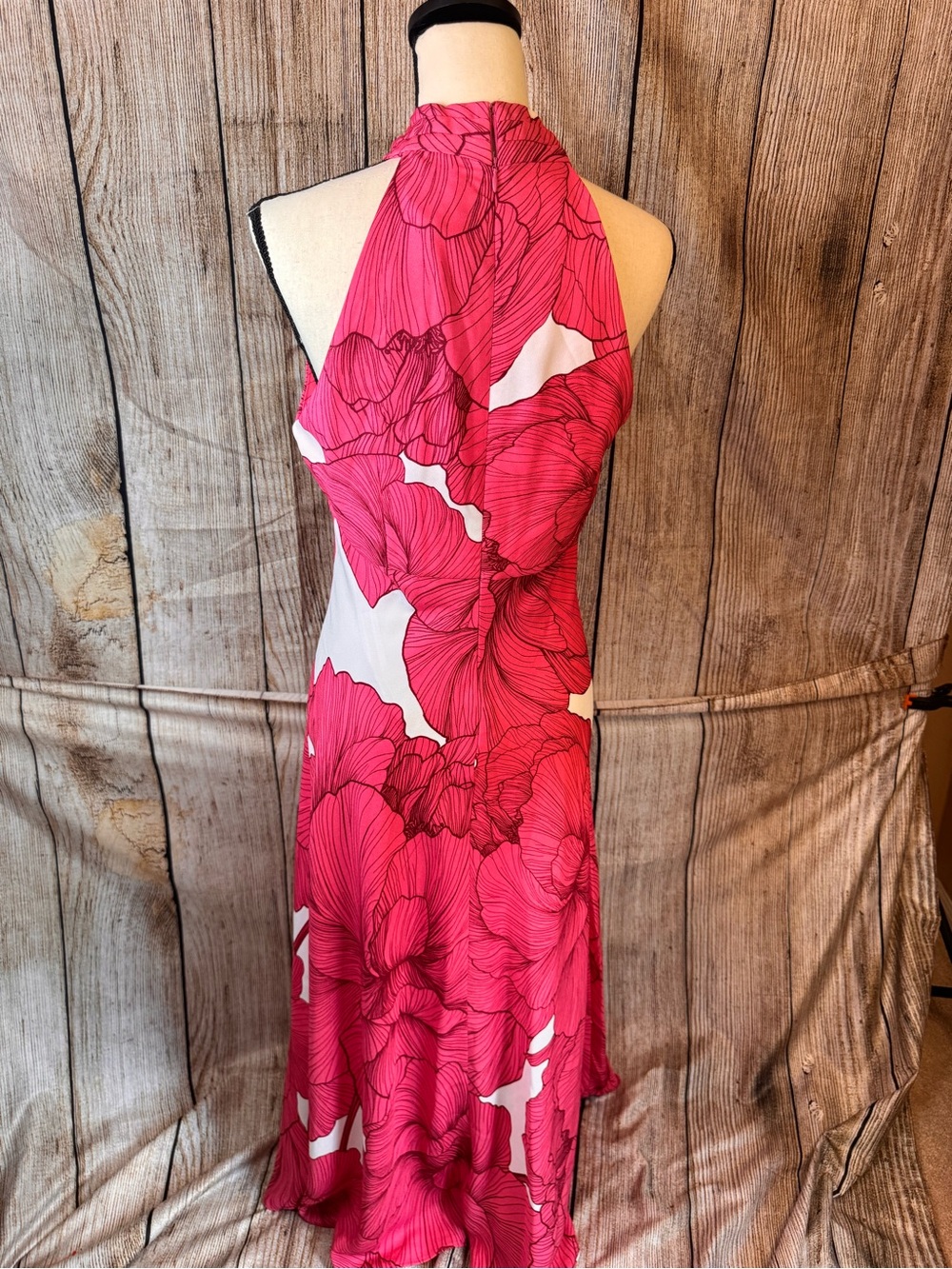 BRAND NEW Donna Karan Hot Pink & White Floral Halter Maxi Dress - Picture 5 of 13